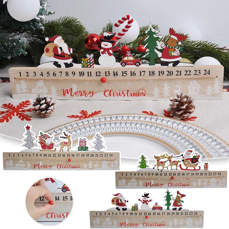 1PC Wooden Ornaments Countdown Gifts Christmas Festival Mobile Practical Painted Decorations Calendar