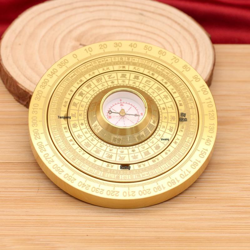 Zweiseitiger drehbarer Messing Bagua I Ging Kompass mit Griff