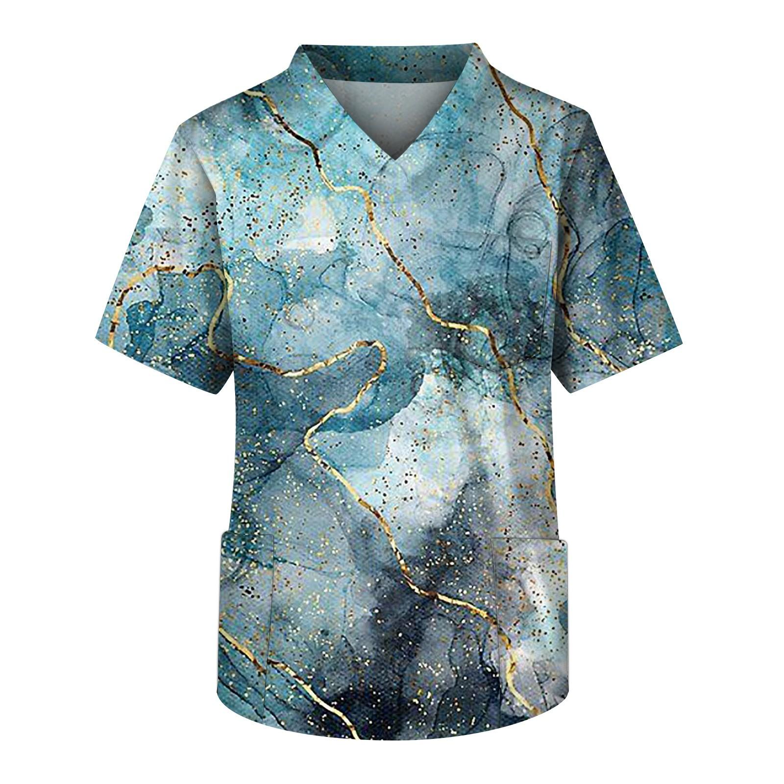 

Робоча уніформа з принтом на Хеллоуїн для чоловіків, футболки з хрестовим V-подібним вирізом і короткими рукавами, веселі футболки з кишенями. XL