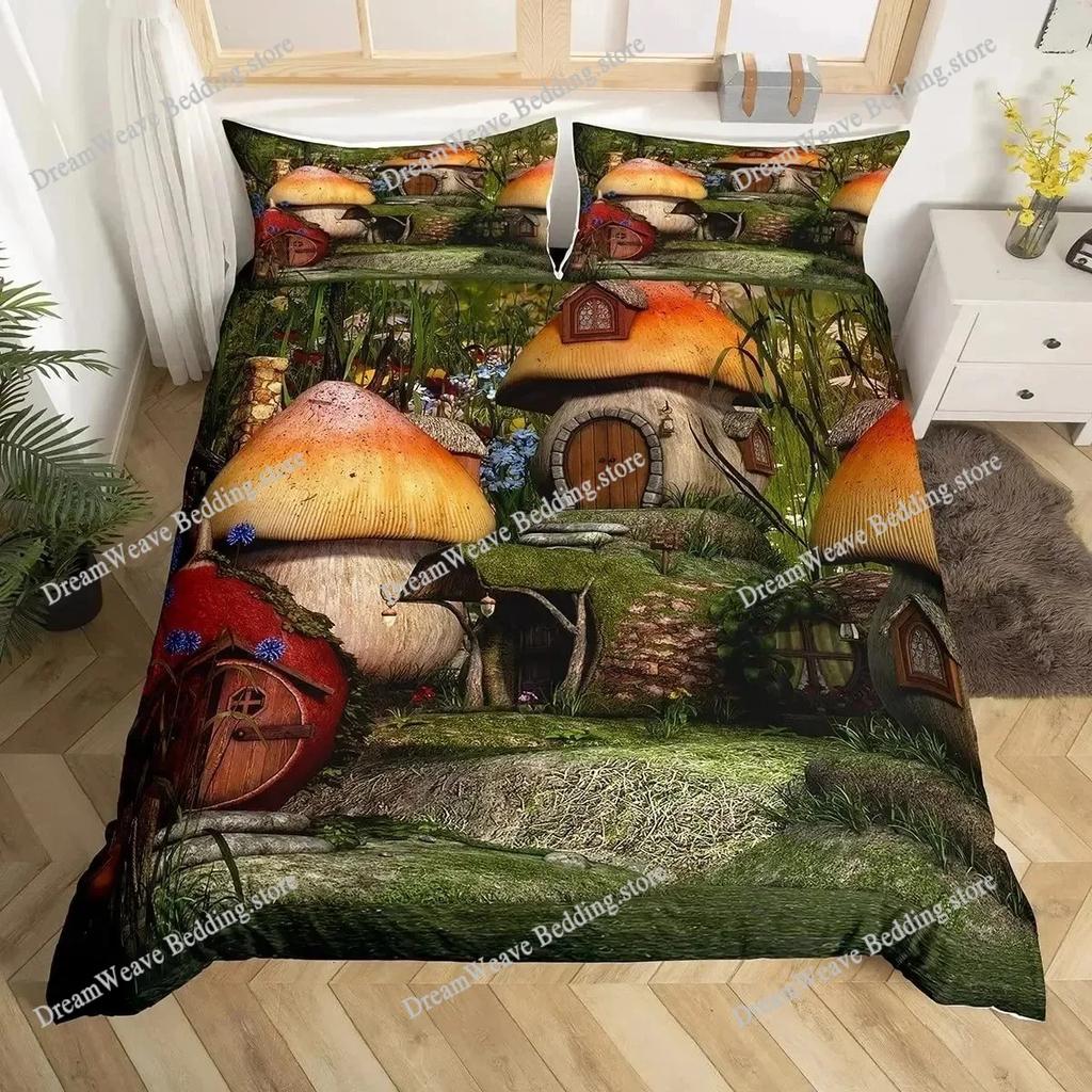 Cute Mushroom Bedding Set Single Twin Full Queen King Size Bed Set Aldult Kid Bedroom Duvetcover Sets Bed Sheet Set
