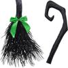 Halloween Party Witch Broom Plastic Broomsticks Kid Broom with Ribbons Props for Halloween Cosplay Costume Party Decor