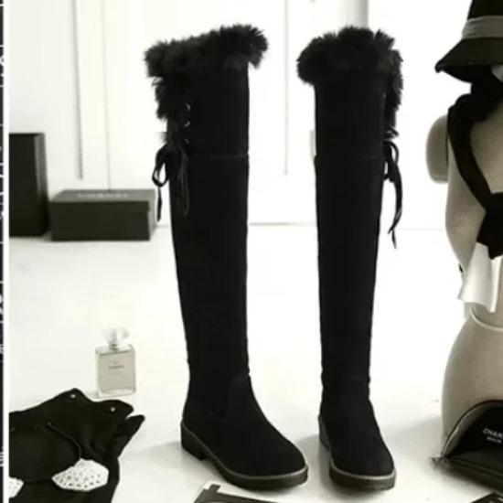 Warme Schneestiefel Damen Winterschuhe Warmes Fell Plüsch Über Kniehohe Stiefel Damen Lässig Niedrige Gummiabsätze Lange Schuhe Weiblich
