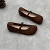 Johnature Echtes Leder quadratische Zehen Schnalle Riemen Frauen flache Schuhe handgefertigte einfarbig weiche Sohle Schuhe