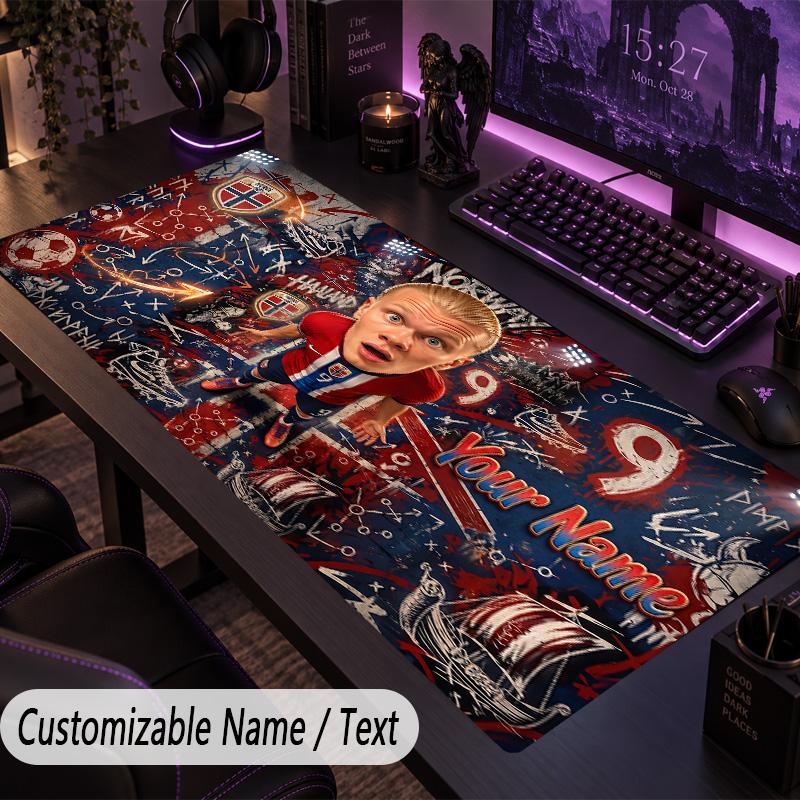Large Mouse PadErling Haaland Custom Name Text Personalized Desk Mat Non Slip Gaming Pad