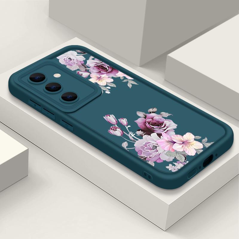 

Мягкий чехол для телефона из ТПУ с фиолетовым цветочным принтом для Samsung S25 Plus S24 FE S23 Ultra S22 A16 A15 A55 A56 A36 A35 A06 A05 A34, матовый противоударный чехол-бампер Samsung A26 синий