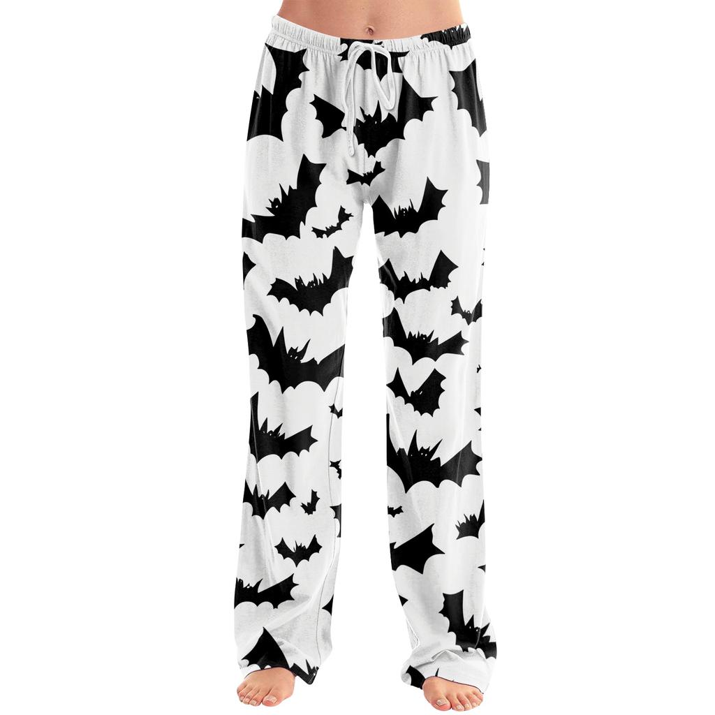 Damen Halloween Print Kordelzug Hose Lässige Lounge Hose Halloween Thema Bedruckter Elastischer Bund Entspannte Passform Hose