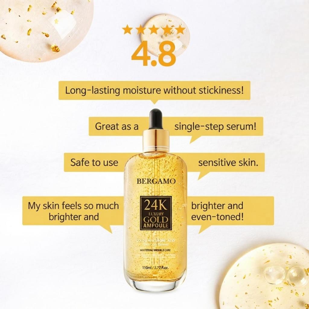 Bergamo 24K Real Gold Ampoule 110ml + 24K Luxury Gold Eye Serum 30ml Set