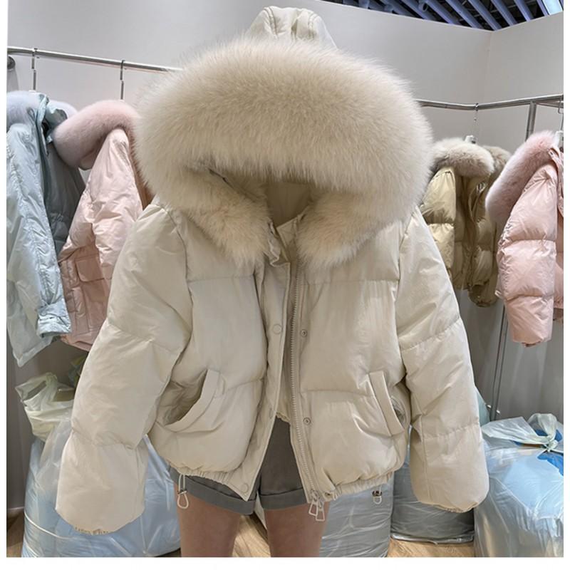 Womens Short Down Jacket With Real Fox Fur Collar 2026 Winter Warm Thick Puffer Coat Petite Ladies