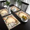 4pcs, Linen Material - Easter Bunny Placemats, Ethnic Traditional Patterns and Geometric Plaids, Washable Table Mats for Dining, Kitchen, Party