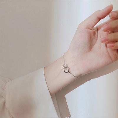 Pure Silver S925 Silver Bracelet Simple Bracelet Round Diamond Square Hand Jewelry Fashion Day Korean Student Gift Jewelry for Women