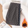 Women's Flocked Plaid Skirt 2026: Winter Elastic High Waist A-line Hip-Covering Skirt