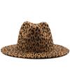 New Leopard Patchwork Wool Felt Jazz Fedora Hat Women Unisex Wide Brim Panama Party Trilby Cowboy Cap Men Gentleman Wedding Hat