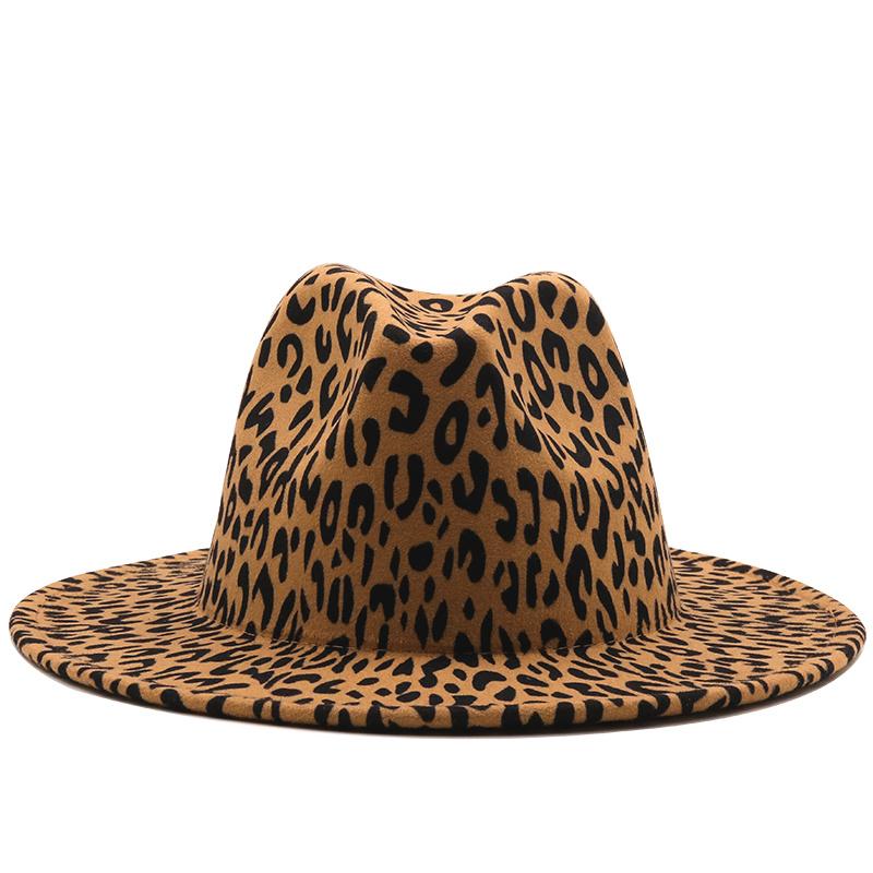 New Leopard Patchwork Wool Felt Jazz Fedora Hat Women Unisex Wide Brim Panama Party Trilby Cowboy Cap Men Gentleman Wedding Hat