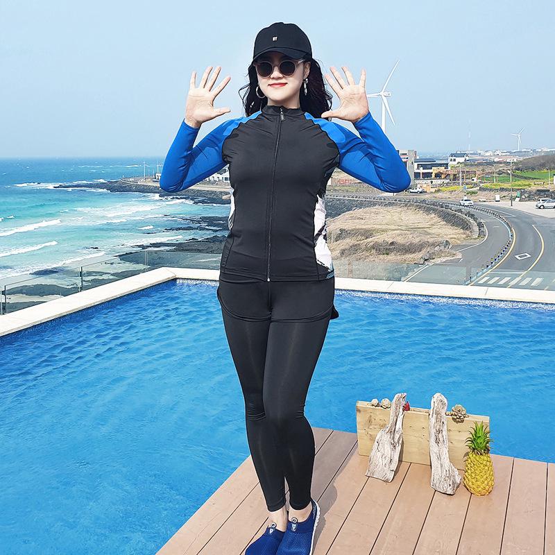 Plus Size Women's Long Sleeve Diving & Surfing Suit - Jellyfish Resistant, Slimming, Split Design, Waterproof Swimsuit with Long Pants.