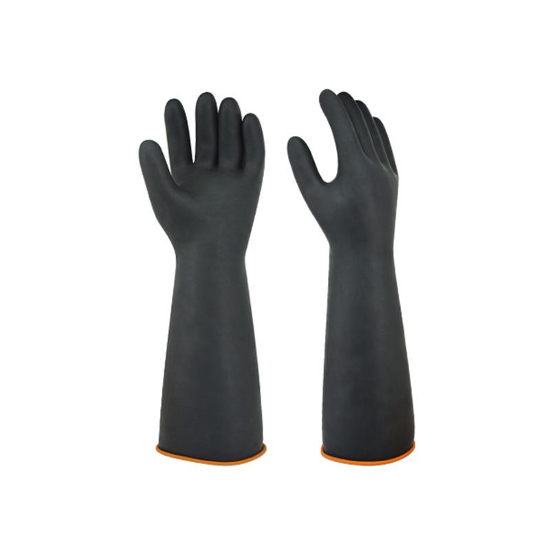 Black Extra Long & Thick Acid/Alkali-Resistant Rubber Gloves - Waterproof & Durable for Industrial Use