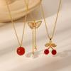 Gold-Plated Pomegranate Red Cherry Necklace - Simple Korean Fashion Clavicle Chain for Women