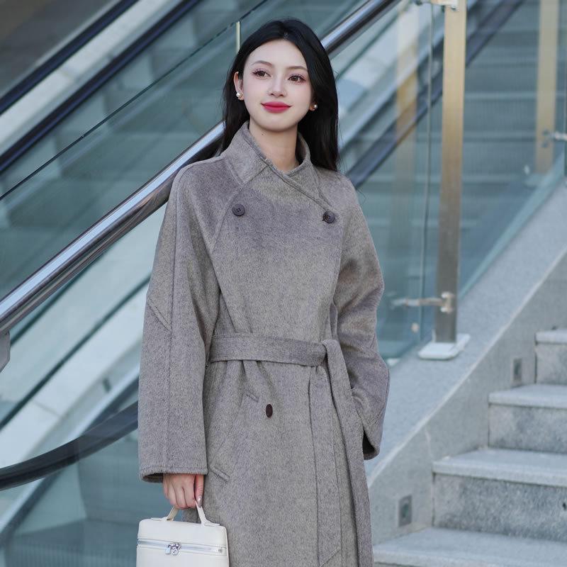 2025 Winter Korean Style Women's Double-Sided Wool Coat with Stand Collar