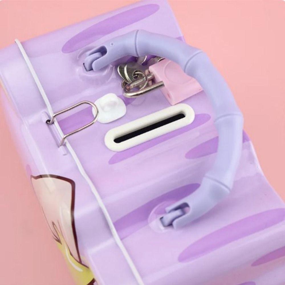 Cartoon Children Saving Box With Lock Coin Deposit Box Portable Cat Piggy Bank  Room