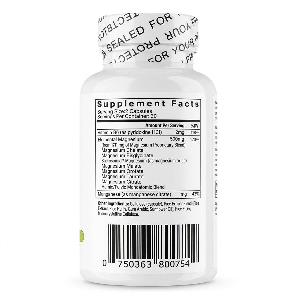 Integratore Breakthrough Magnesio - Complesso di Magnesio 7 in 1 Premium con Vitamina B6 - Vegano, Non-OGM (60 capsule vegetariane)