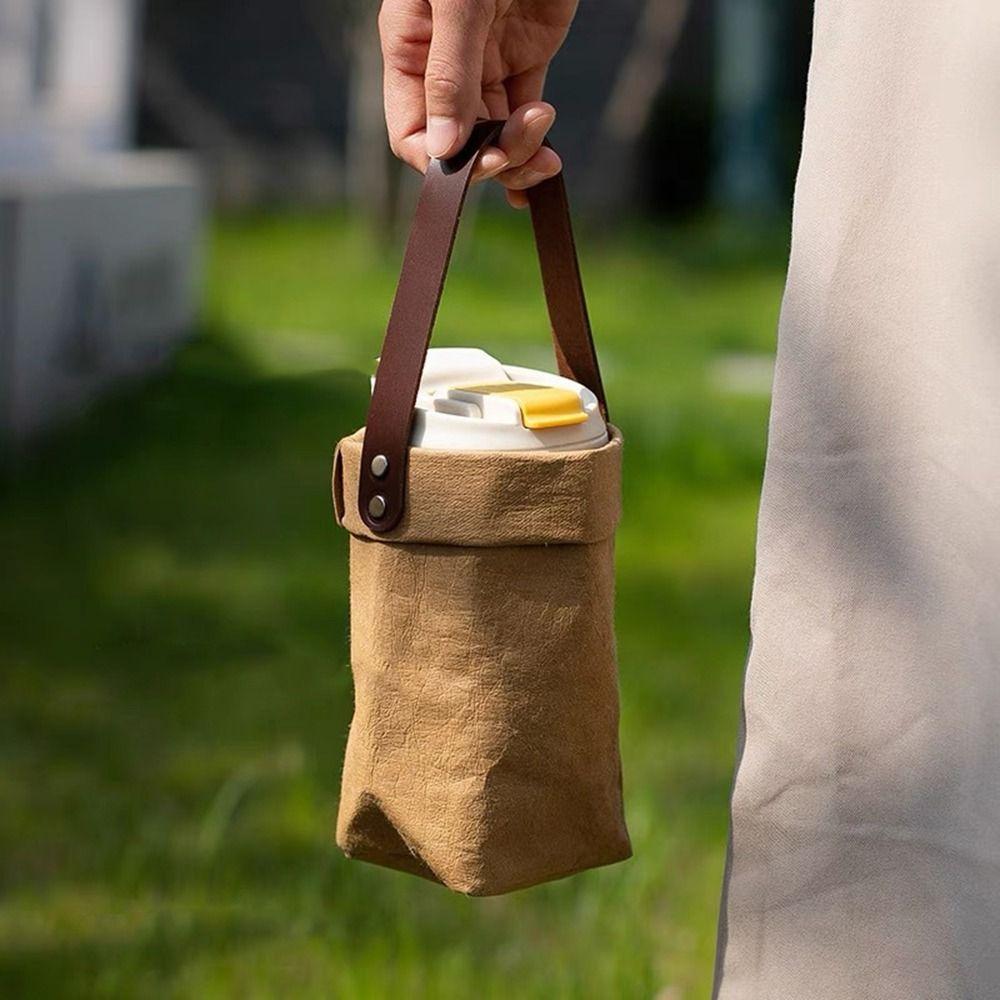 Foldable Mug Cup Sleeve Washable Cup Insulated Cover Kraft Paper Water Bottle Bag  for Home