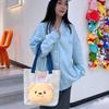 Cute Three-dimensional Plush Bear Head Handbag Large-capacity Portable Canvas Bag Girls Commute Shoulder Bag