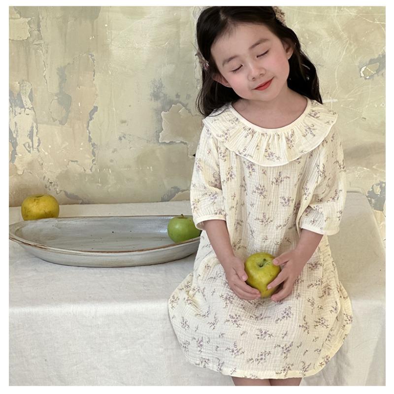 Girls Princess Style Thin 100 Percent Cotton Nightdress Kids Summer Sleepwear Home Clothing