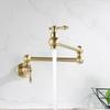 Brushed Gold Kitchen Foldable Faucet Wall Mounted Bathroom Basin Faucet Cold Water Tap Rotate Folding Spout Vanity Sink Crane