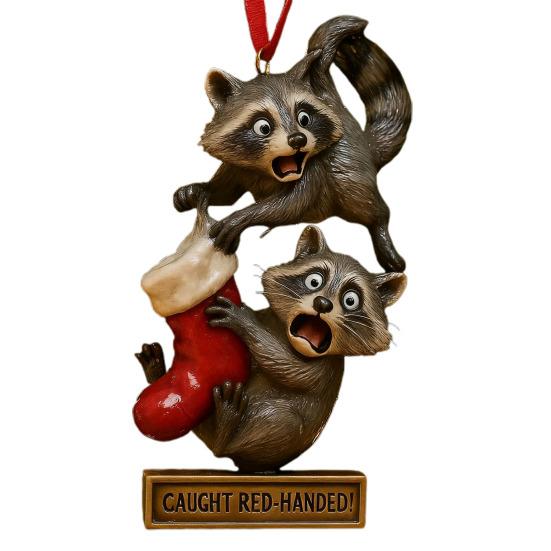 Cheeky Raccoon Christmas Ornaments Acrylic Hanging Decor with Humorous Sayings Playful Holiday Tree Decorations