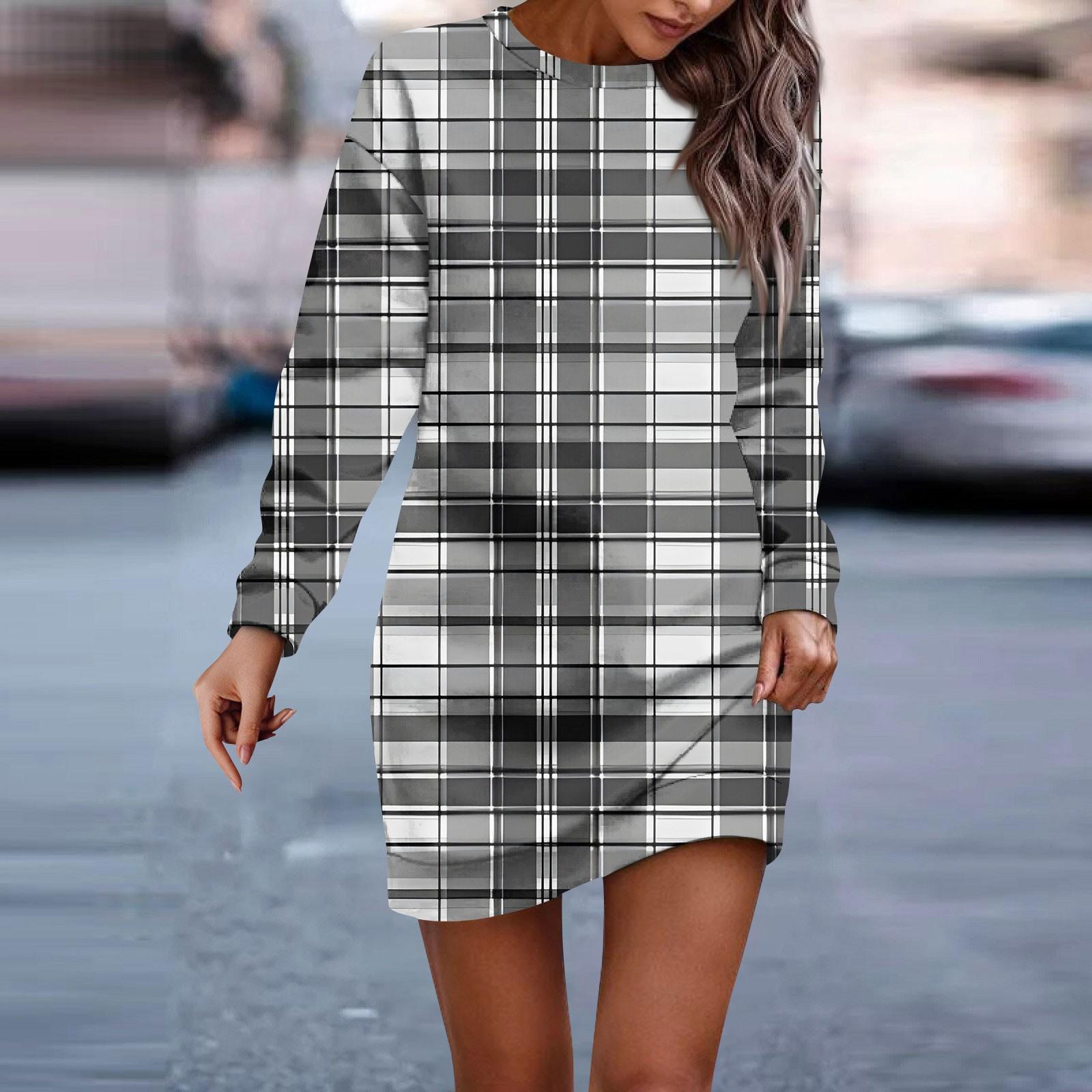 

Женское платье с круглым вырезом в клетку с принтом в стиле пэчворк, с длинными рукавами и бедрами, платья-толстовки XL