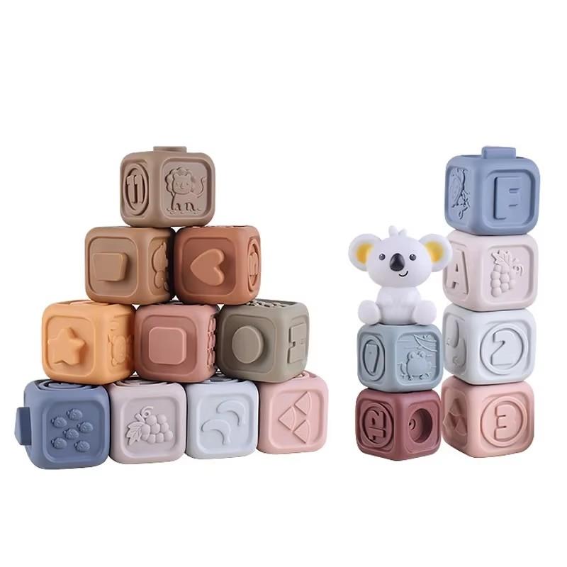 Montessori Silikonowe Klocki dla Niemowląt Koala Ściskany Stacker & Gryzaki Rozwój Intelektualny Wczesne Zabawki 3D Puzzle