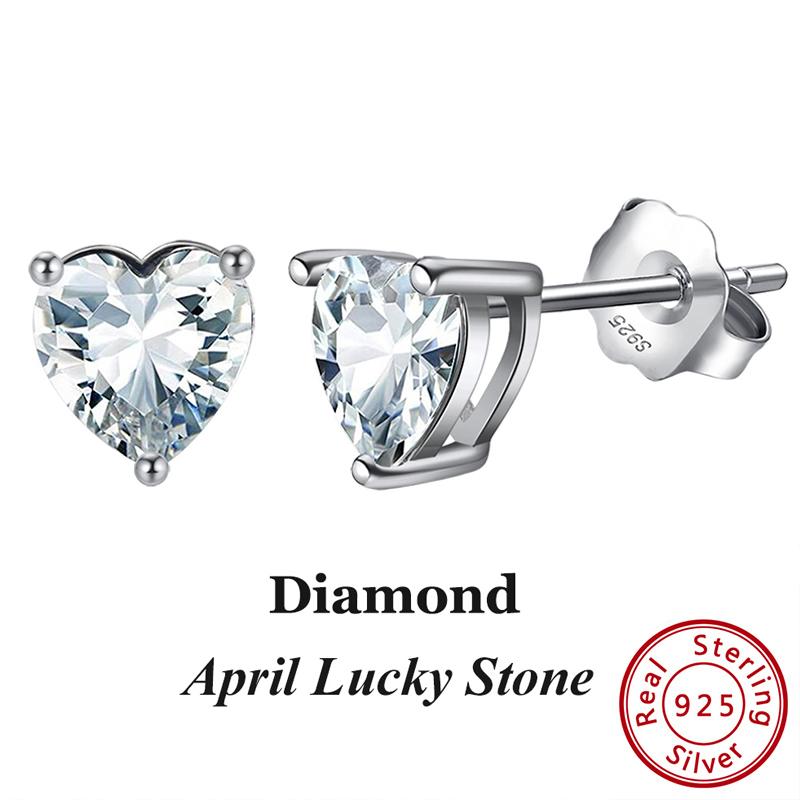 ORSA JEWELS 925 Sterling Silver Birthstone Stud Earrings for Women Sparkling Heart Cut CZ Small Earrings Birthday Gift APE32