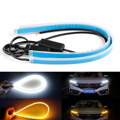 2Pcs Auto LED Ultra-dünne Streamer Licht Bar DRL Streamer Bar Scheinwerfer Nebel Licht Tagfahrlicht Lenkung birne