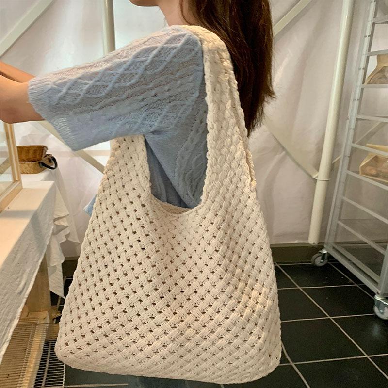 Knit Bag Hand-woven Bag Vintage Tote Bag Shoulder Bag Women's Tote Shopping Bag