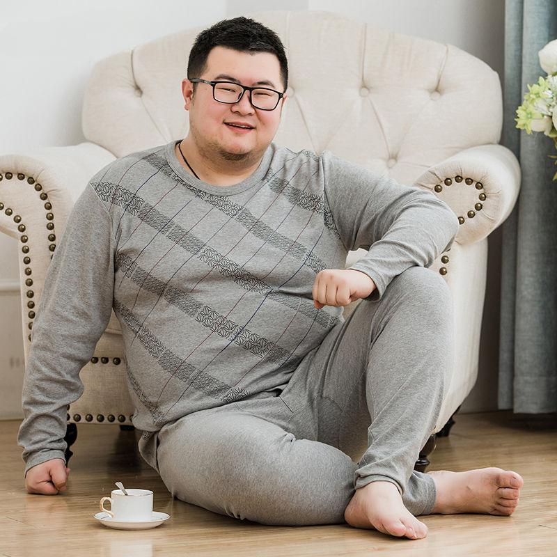 

Чоловічий бавовняний піжамний комплект Fat, тонка термобілизна великого розміру Fat Loose Suit XXXXXL сірий