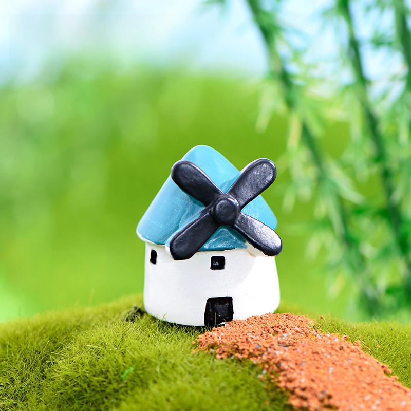 Charming Black Windmill Castle Resin Figurine Adorable Miniature Decor For Succulents