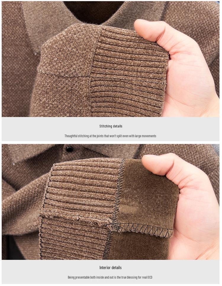 Men's Plus Velvet Knitwear Winter Lapel Polo Shirt - Middle-aged Casual Warm Long Sleeve Sweater Base Layer