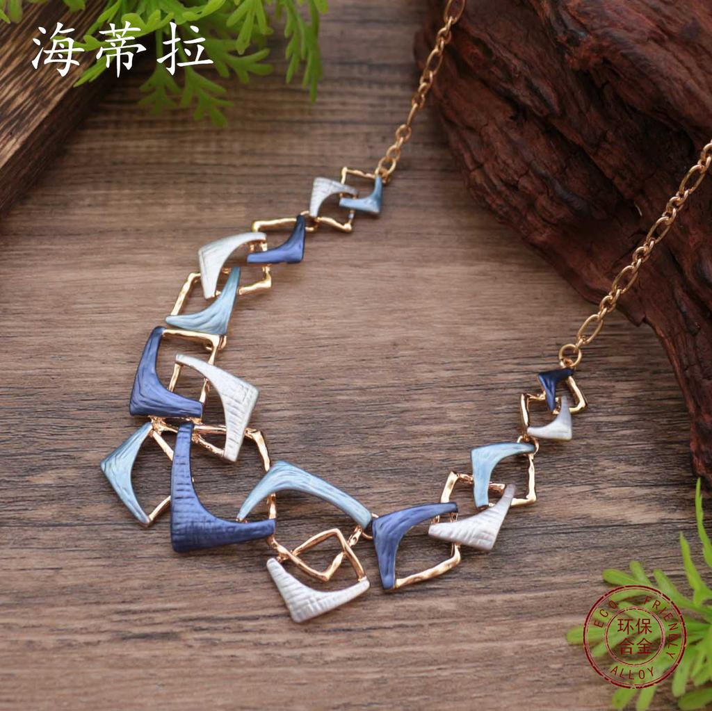 New color painting oil hollow geometric line alloy necklace, women's exaggerated irregular line necklace