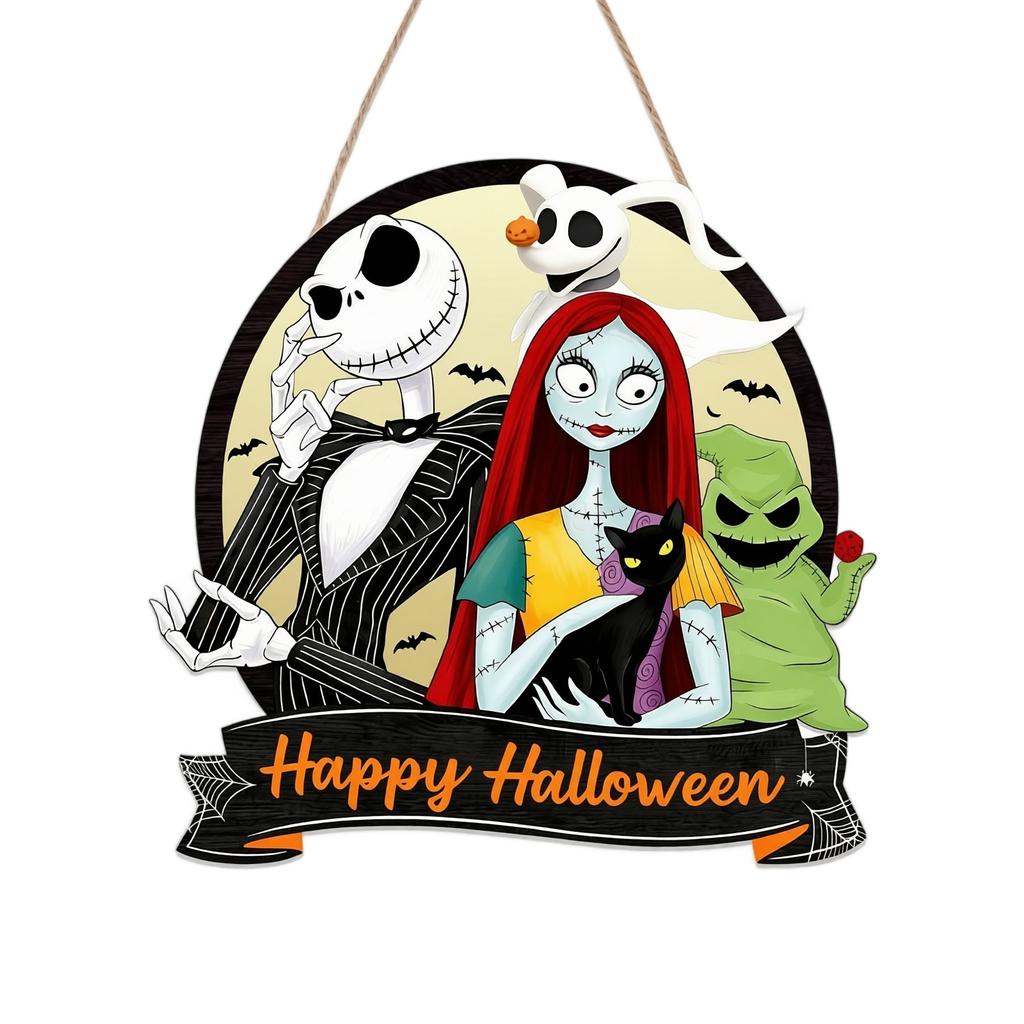 Wooden Halloween Hanging Sign Party Home Decoration Wall Plaque Pumpkin Bat Craft Seasonal Holiday Ornament Indoor Outdoor Use