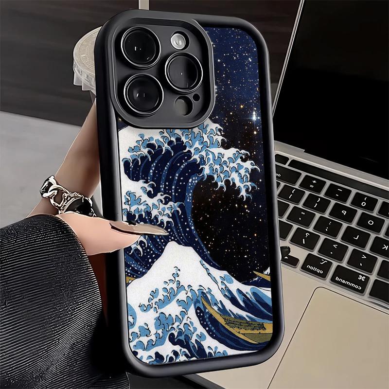 Phone Case for iPhone 17 Air 16E 15 16 Pro Max Japanese Wave Kanagawa Surfing Cover 14 Plus 13 12 Mini Soft Shell Silicone Funda