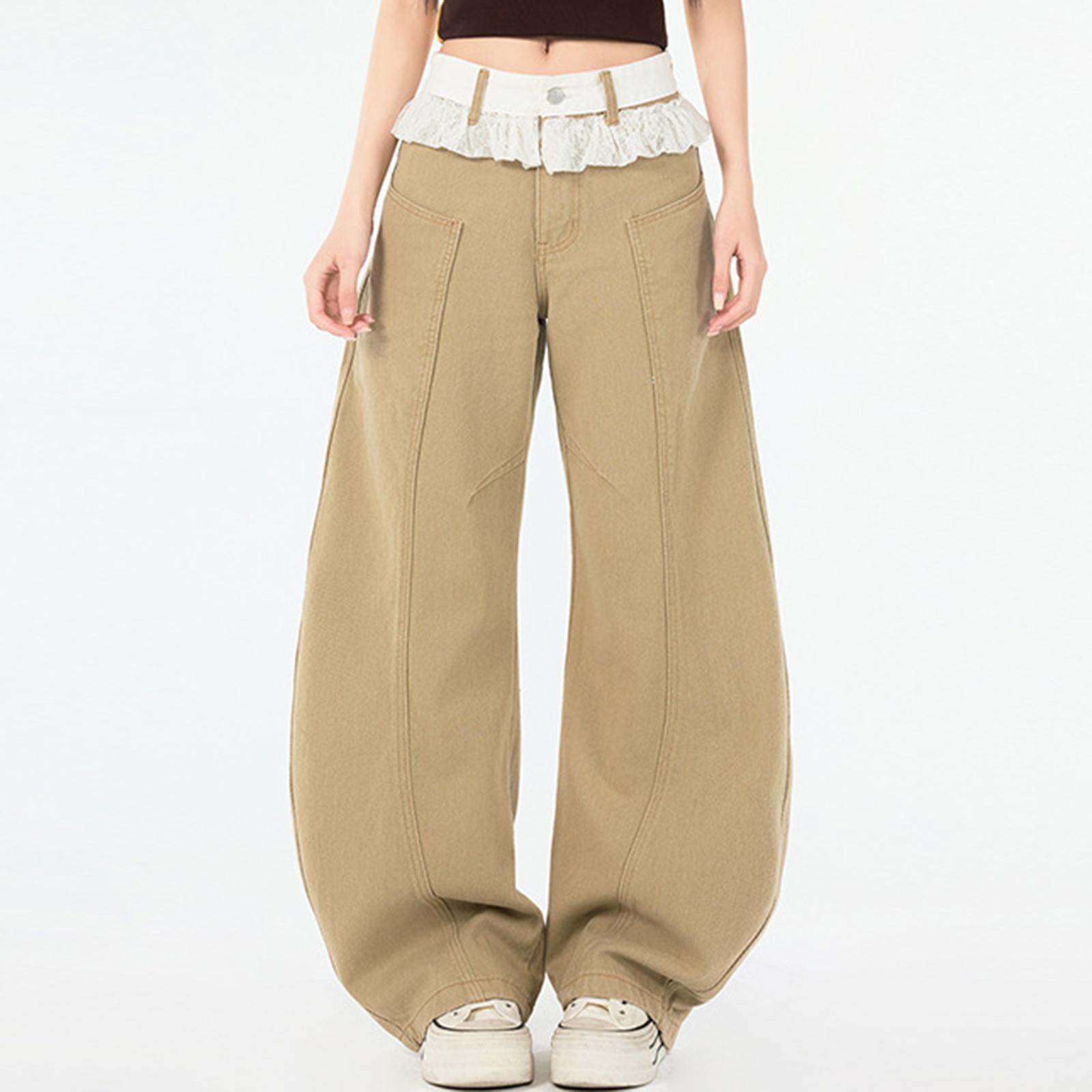 

Женские джинсы средней посадки, эластичные, модные, прямые, джинсовые брюки с карманами XL хаки