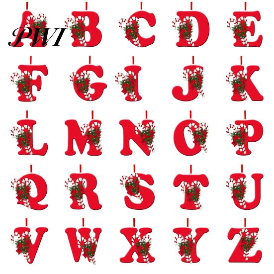 Christmas Party Themes Red Color 26-Letter Hanging Ornaments with Lanyard & Flower Charms Cute Decorations Tree Drop Decoration Holiday New Year Home