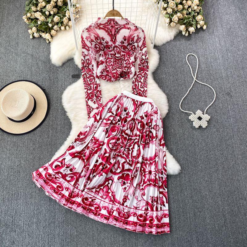 Sanzhai Ruched Celadon High Waist Skirt Fashion Suit