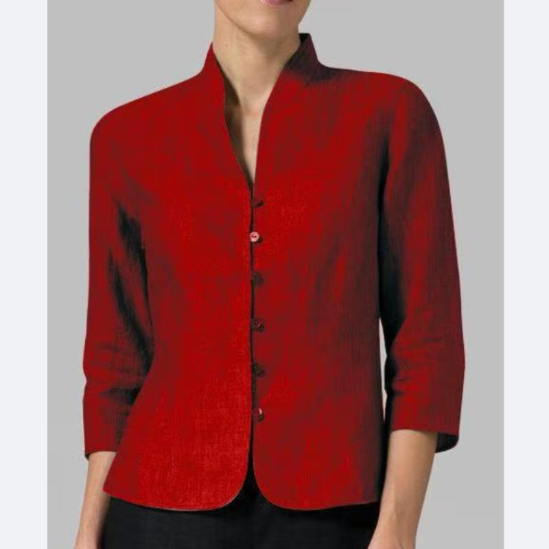 

Женская Сезон Хлопок и Лен Однотонная Маленькая Куртка Приталенного Кроя Обычный Рукав Воротник-стойка Пуговица XL красный