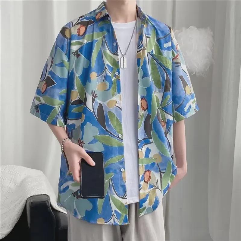 Men's Hawaiian Floral Short Sleeve Vintage Beach Shirt