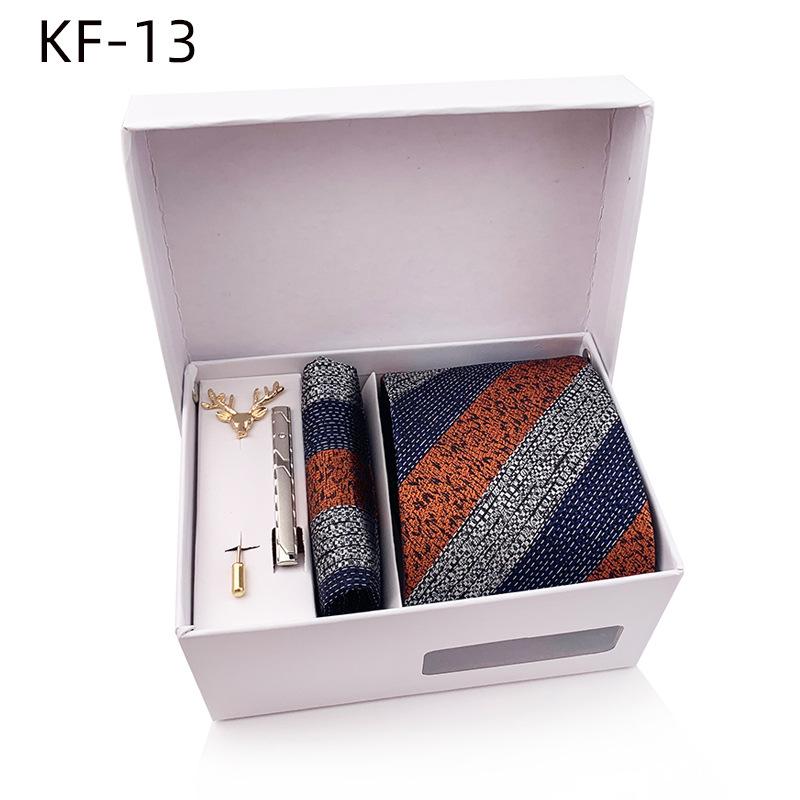 Pánská dárková krabička s pruhovanou kravatou, 6dílná sada, manžety na kapesní ručník na kravatu