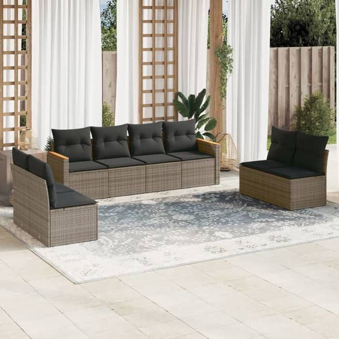 VidaXL Garden Lounge Set with Cushions 8 Pcs, Patio Sofas, Patio Furniture Set, Outdoor Furniture, Grey 3225892