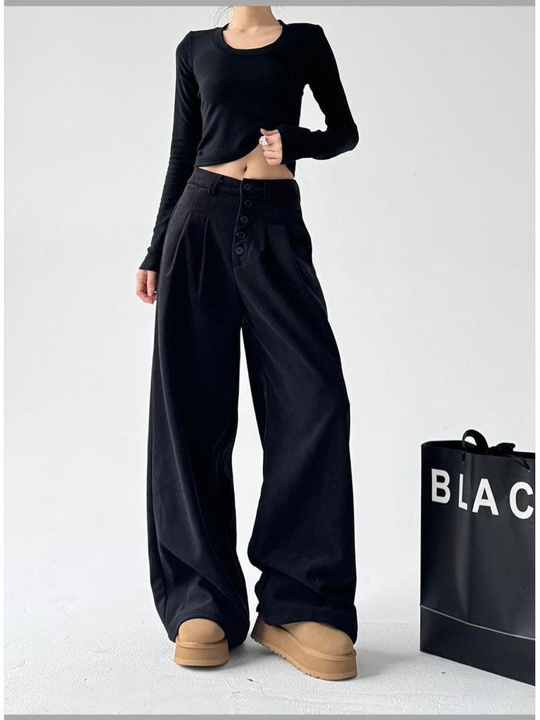 2025 Women's American Retro Wide-Leg Pants: Casual, Loose-Fit, High-End Drape for Autumn/Winter