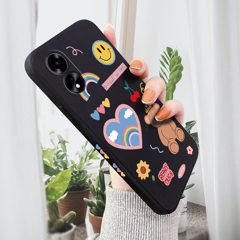 Cartoon Colorful Pattern Printing Phone Case Square Liquid Silicone TPU Full Cover Camera Shockproof Protection Cover for OPPO Reno Realme