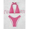 Women Solid Color Halter Neck Triangle Bikini Swimsuit For Swimming