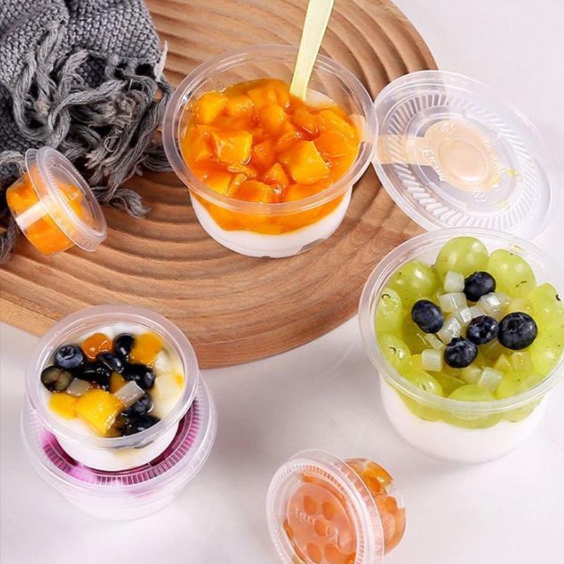 50/100PCS 250ML Disposable Plastic Pudding Cups Wiht Lids Ice Cream Double Skin Milk Disposable Cups Party Packing Dessert Cups